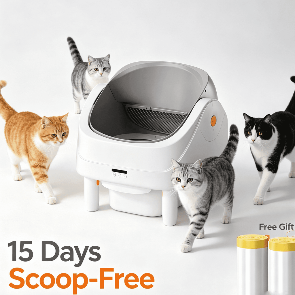 Campmoy Automatic Cat Litter Box with Self Cleaning Function, Smart App & Touch Control, 15-Day Waste Capacity, Open Top Design, Odor Control, Smart Sensors, Compatible with Multiple Cat Litters