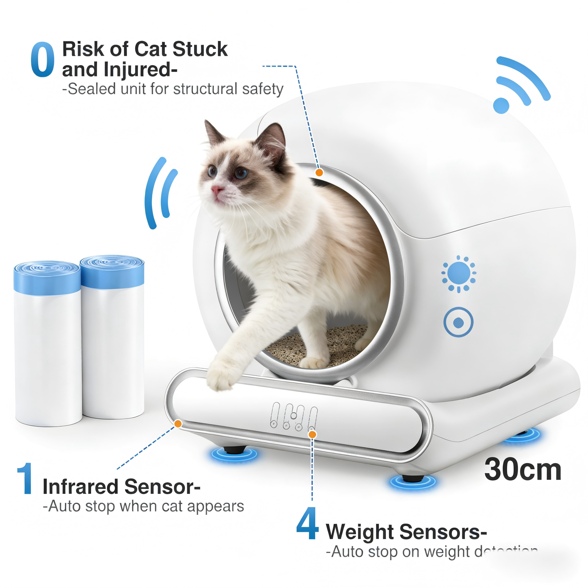Qvamodo Automatic Self Cleaning Cat Litter Box with APP Control, Smart Safety Sensors, Large Capacity Automatic Litter Box for Multiple Cats, Odor Control & Quiet Operation, Includes Waste Bags