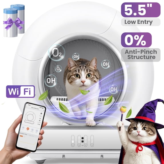 WNANEEZ Automatic large capacity cat litter box, Extra Large Cat Toilet, Anti-Odor Design, Easy to Clean, Suitable for Multi-Cat Households, APP Control