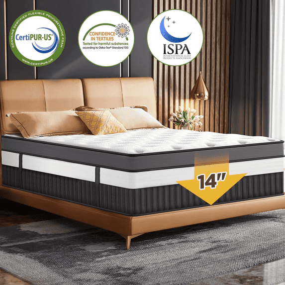 FaayFian 14" King Mattress, Hybrid Gel Memory Foam Mattress in a Box, Pocket Spring Mattress for Motion Isolation, Pressure Relief, Anti-pilling, Soft and Moderate Feel, CertiPUR-US Certified