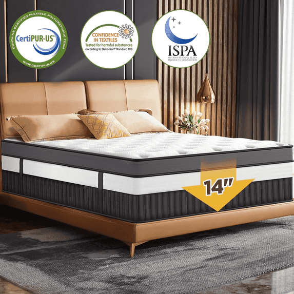 FaayFian 14" Queen Mattress, Hybrid Memory Foam Mattress and Pocket Spring Mattress in a Box
