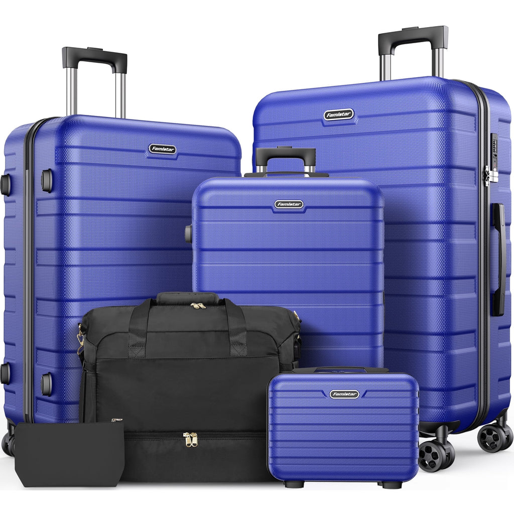 MAJUNES 4 Pcs Luggage Sets, ABS Hardshell Suitcase w/ Dual 360° Spinner Wheels & TSA Lock, Lightweight Durable Hardside Carry on Luggage for Travel, Deep Blue