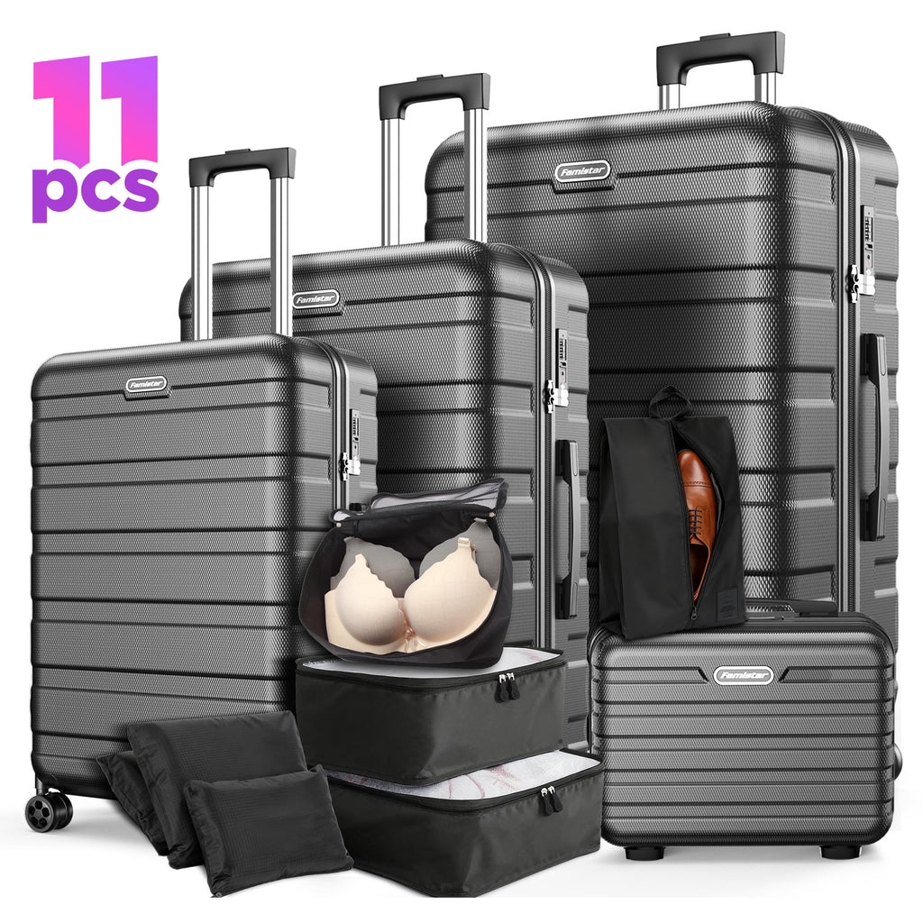 MAJUNES 11 Piece Hardside Luggage Suitcase Set with 360° Double Spinner Wheels Integrated TSA-style Lock ABS Hardshell Luggage for Travel Trips Business