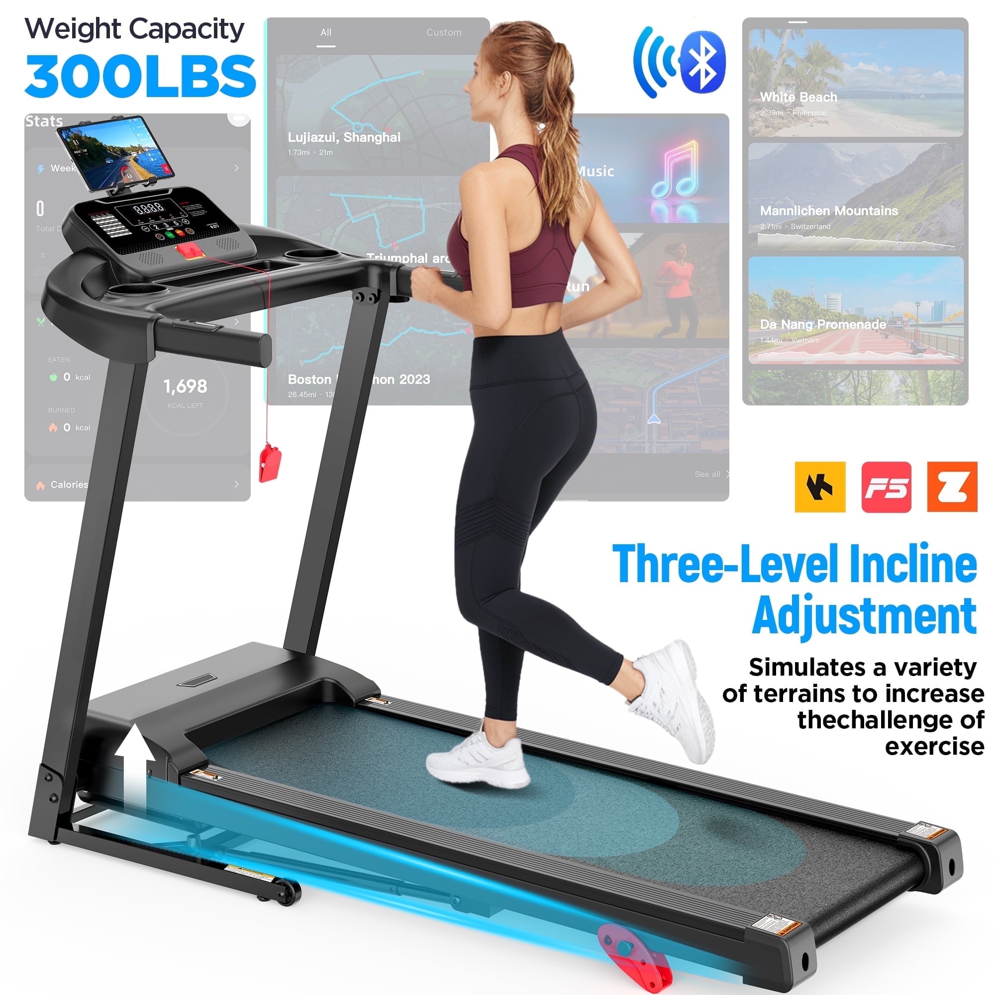 MAJUNES Folding Treadmill, 2.5HP Treadmill for Home, Treadmill 300lbs Capacity with Incline, 0.6-7.5MPH Speed, Quiet Brushless, APP Control, Shock Absorption, Home&Office