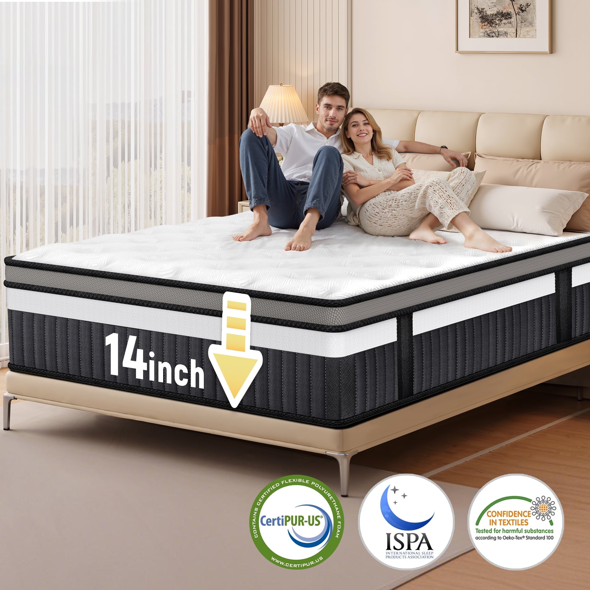 MAJUNES King Mattress, 14 In King Mattress Memory foam, King Mattress in a Box, Breathable Certified Safe Foams & Fabric, Zoned Pressure Relief
