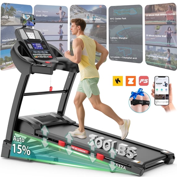 FaayFian Folding Electric Treadmill for Home, 5HP Motor, 300 Lbs Capacity, Up to 12 MPH Running Machine with 20% Auto Incline, APP & Bluetooth Control, Shock Absorption, HiFi Stereo Speakers, Compact Fitness