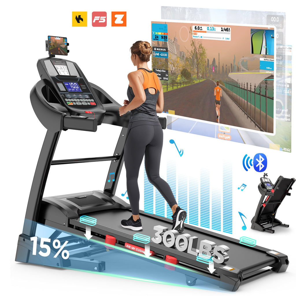 MAJUNES Treadmll for Home, 4.5HP Treadmill with 15% Incline, Treadmills with 300lbs Weight Capacity, 10MPH Treadmill with 64 Preset Programs, Free Course, Home&Office&Gym