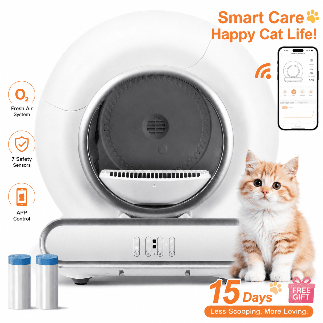 ZEJIXO Cat Litter Box Self Cleaning 115L Automatic Litter Box w/ Smart APP Control,One-Click & Scheduled Cleaning Modes,Odor Control,Child Lock,Anti-Pinch Safety,Self Cleaning Litter Box for Multiple Cats