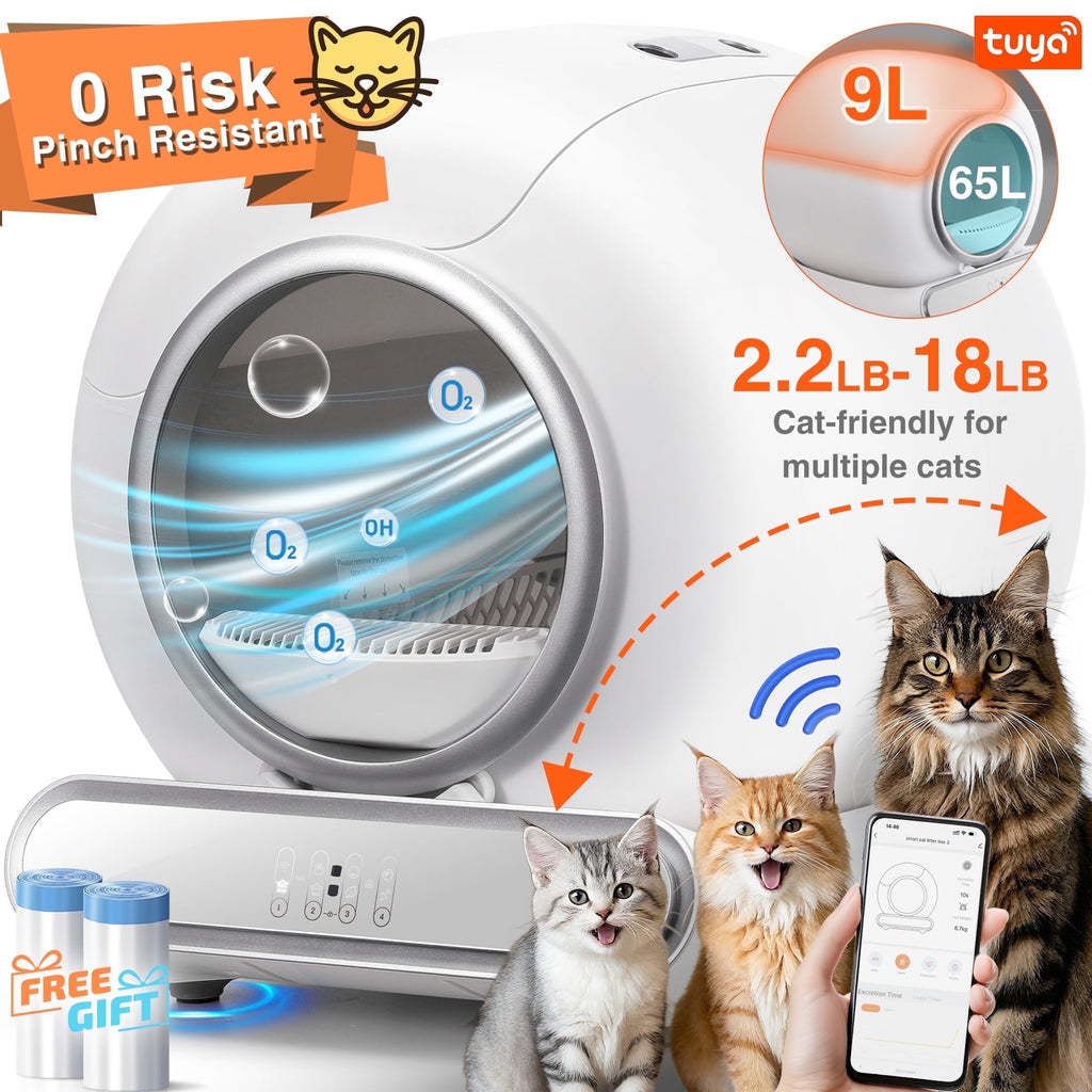 Qvamodo Cat Litter Box Self Cleaning, Automatic Litter Box w/ APP Control, Health Monitoring, Dual Sensor Safety Protection, Odor-Removal, Large capacity, 18LB Weight Capacity for Multi Cat
