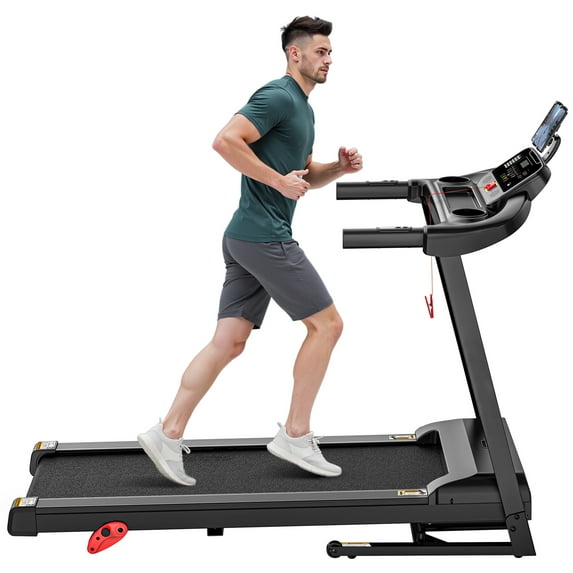 Qvamodo Compact Folding Treadmill for Home with 3.1HP Quiet Motor, 64 Programs, Heart-Rate Monitor, Space-Saving Design, 350 lbs Capacity