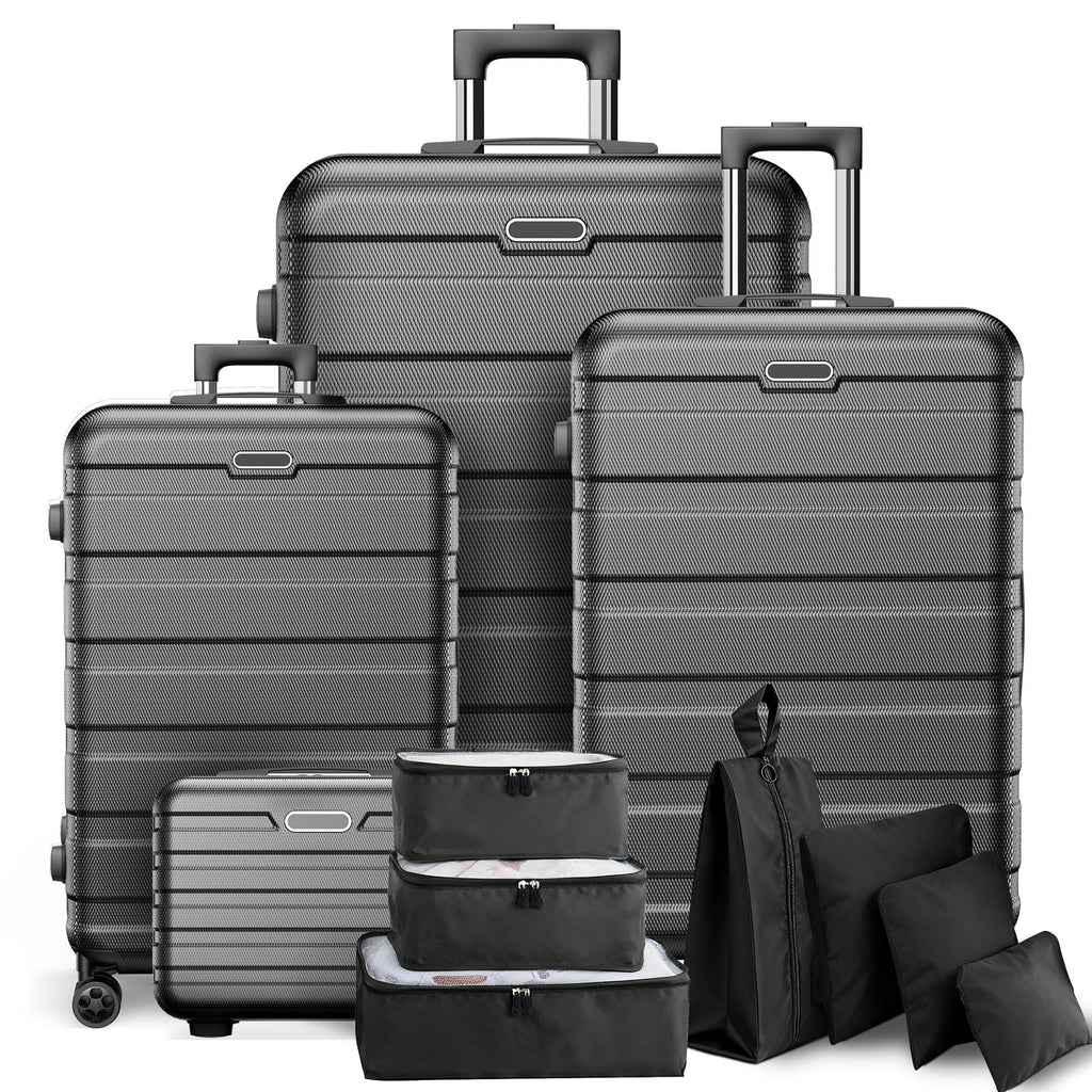 ODYAAZ Complete 11-Piece Luggage Set for Family Travel, Durable Hardshell Suitcases with Spinner Wheels in 4 Sizes, Black