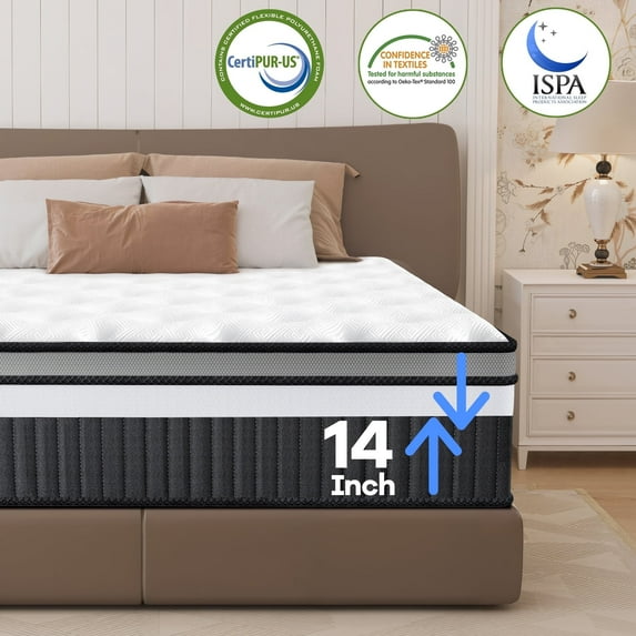Qvamodo Cooling Relief Gel Queen Size Mattress in a Box, 14in Mattress in a Box, Medium-Firm for Presure Relief&Cooler Sleep, Motion Isolation, Certified Safe Foams & Fabric