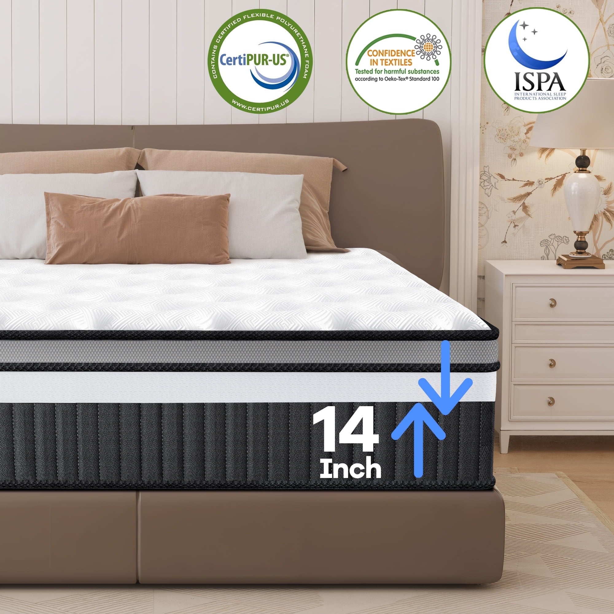 Qvamodo Cooling Relief Gel Queen Size Mattress in a Box, 14in Mattress in a Box, Medium-Firm for Presure Relief&Cooler Sleep, Motion Isolation, Certified Safe Foams & Fabric
