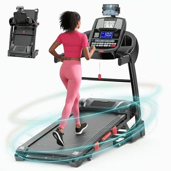 FaayFian Dual Motor 5.0HP Folding Electric Treadmill for Home, Durable Running Machine with 15% Auto Incline, 400LBS Capacity, Bluetooth & APP Control, Quiet Compact Walking Pad Treadmill