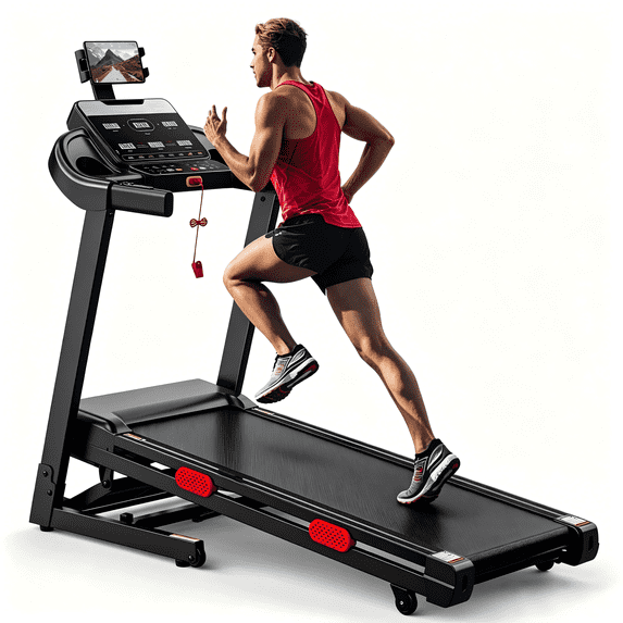 Qvamodo Electric Treadmill with Auto Incline, 3.8HP Folding Running Treadmill for Home, Shock Absorption, Bluetooth Speaker, LED Display