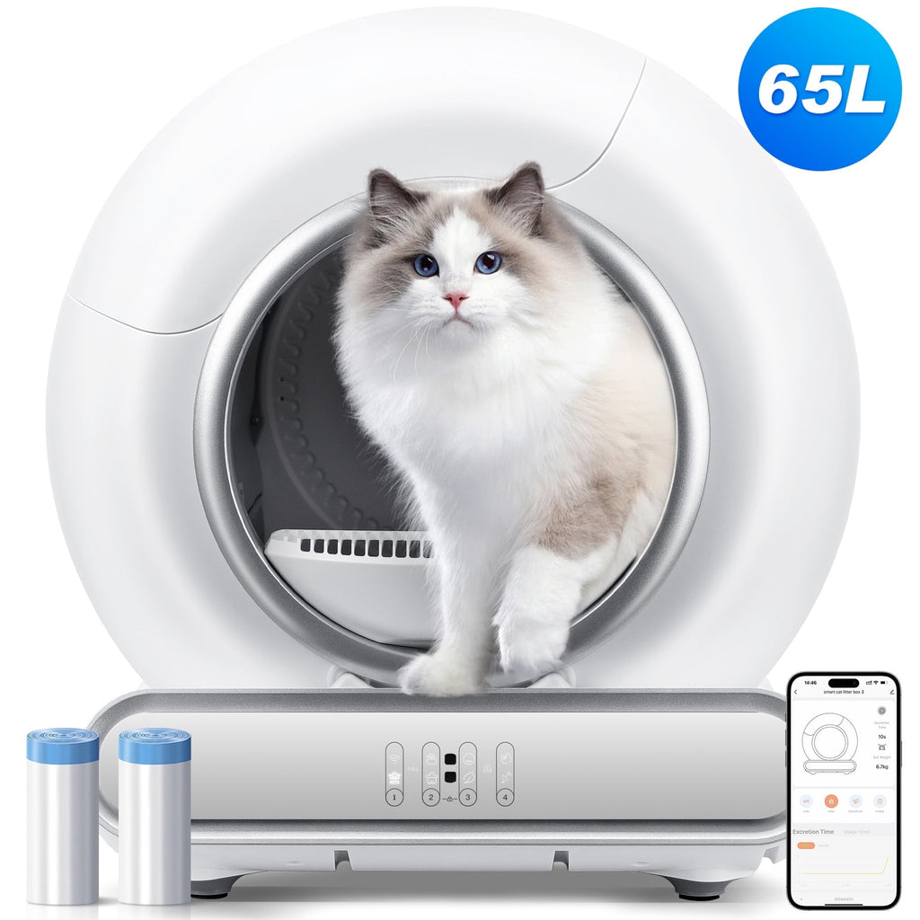 Famistar Automatic Litter Box for Multi-Cat Homes, Smart Self-Cleaning Cat Litter Box with Extra-Large 65L + 9L Capacity, APP Control, Automatic Triple Cleaning, Dual Odor Removal