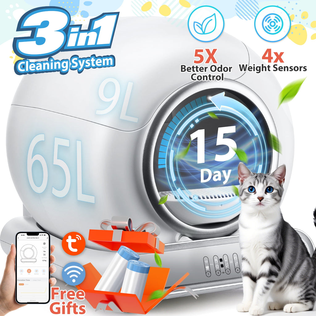 Famistar Automatic Litter Box for Multi-Cat Homes, Smart Self-Cleaning Cat Litter Box with Extra-Large 65L + 9L Capacity, APP Control, Automatic Triple Cleaning, Dual Odor Removal