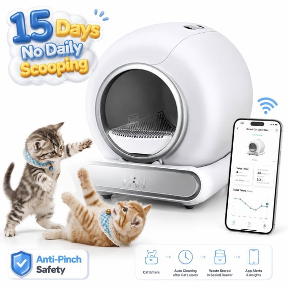 ZEJIXO Extra Large Self Cleaning Litter Box – Automatic Cat Litter Box for Multiple Cats & Senior Cats (up to 22 lbs) – 5.5" Low Entry, Smart App Control, Odor Control & Anti-Pinch Design