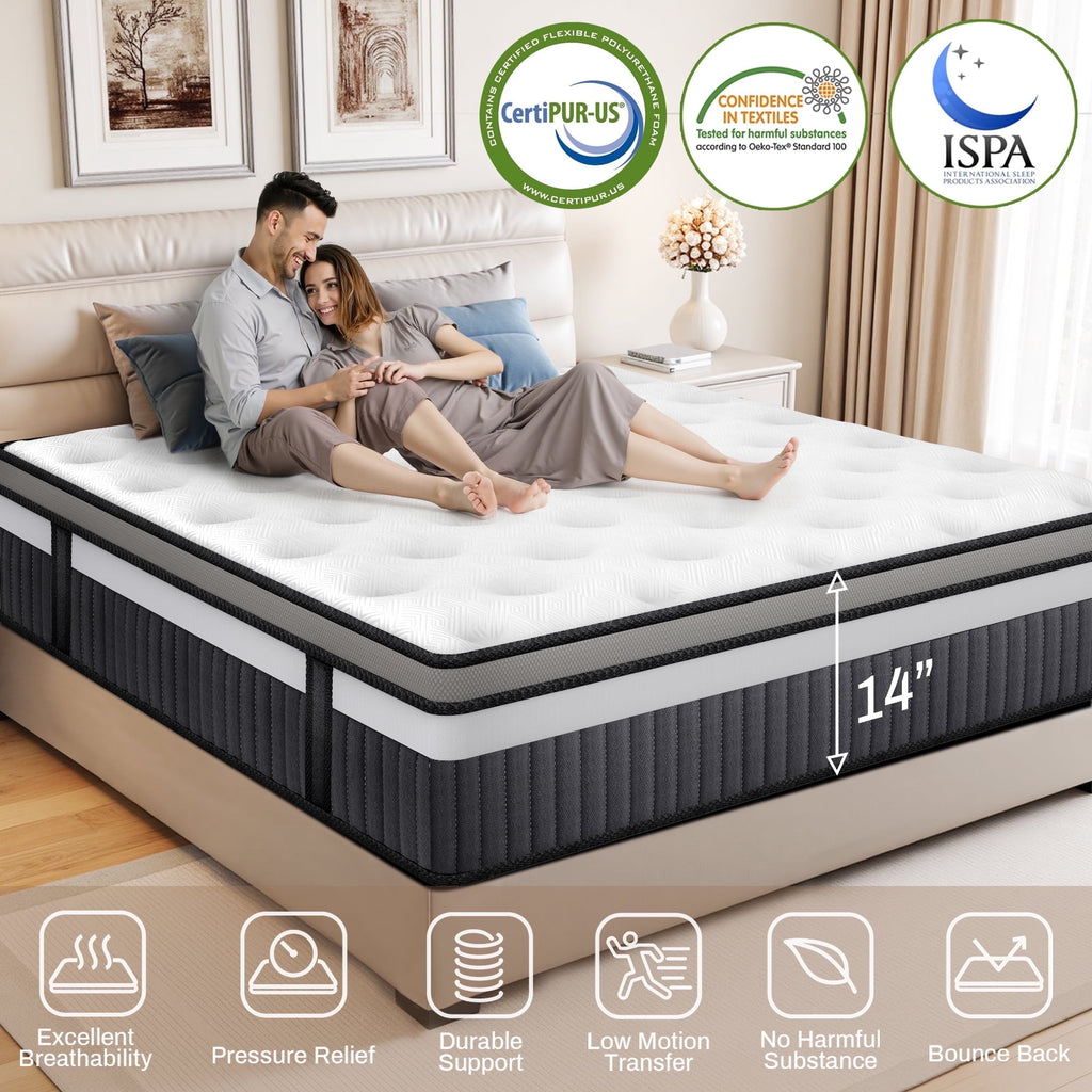 FaayFian 14"King Mattress in a Box, Memory Foam Mattress, Cooling Memory Foam Mattress with Motion Isolation, Pressure Relief, Medium Firm, CertiPUR-US Certified, White