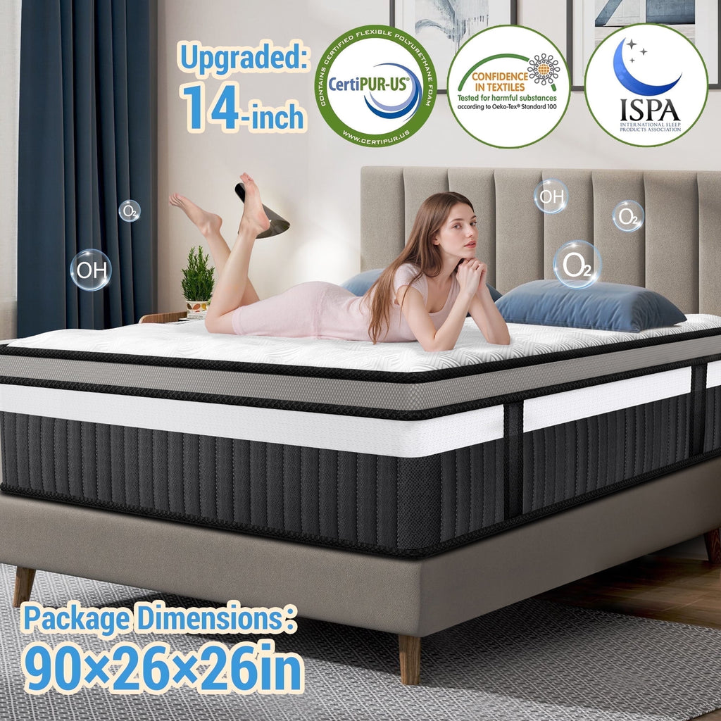 FaayFian 14" Queen Size Mattress, Gel Memory Foam Mattress, Queen Hybrid Mettress in a Box for Cooling Sleeping & Pressure Relief, Medium Firm, CertiPUR-US