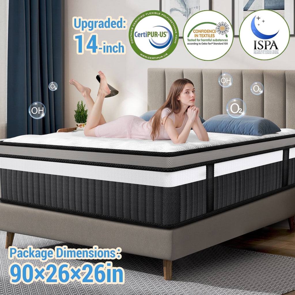 FaayFian 14" Queen Size Mattress, Gel Memory Foam Mattress, Queen Hybrid Mettress in a Box for Cooling Sleeping & Pressure Relief, Medium Firm, CertiPUR-US