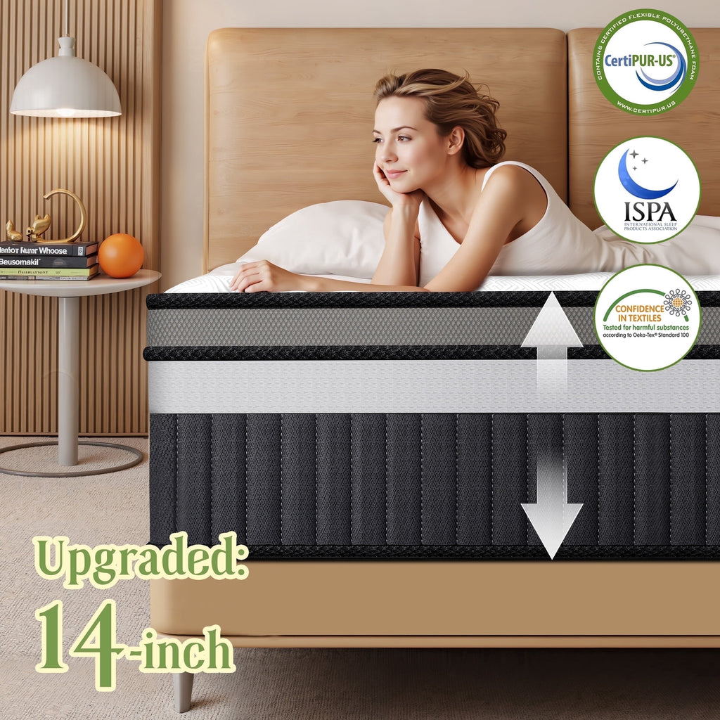 FaayFian 14in Memory Foam Mattress, Queen Mattress in a Box, Gel Mattress with Motion Isolation, Medium Firm, CertiPUR-US Certified, White