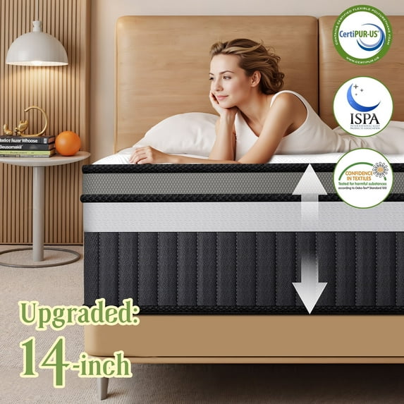 FaayFian 14in Memory Foam Mattress, Queen Mattress in a Box, Gel Mattress with Motion Isolation, Medium Firm, CertiPUR-US Certified, White