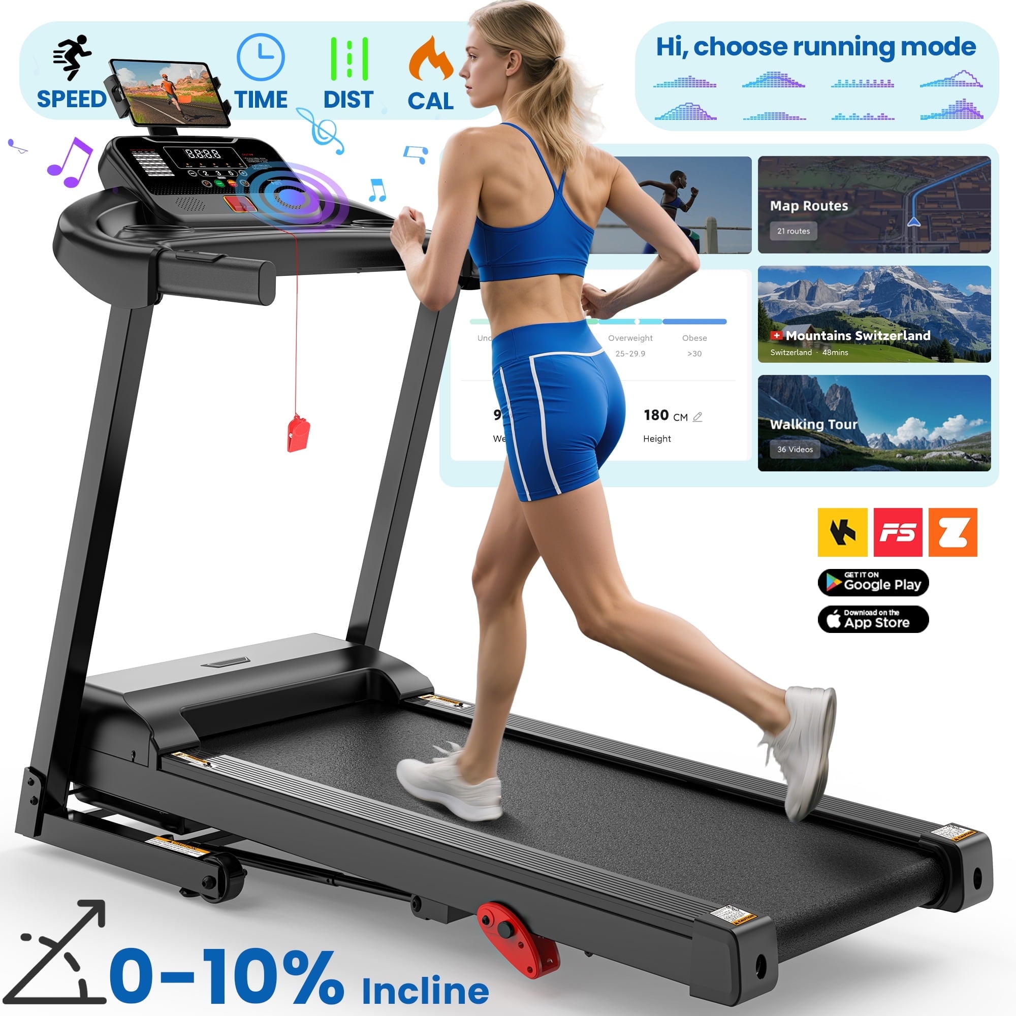 FaayFian  Folding Treadmill with Incline – 300 lbs Capacity, Compact Electric Running Machine for Home, 3.25HP Quiet Motor, 0.6-7.5 MPH, APP Control, Adjustable iPad Holder