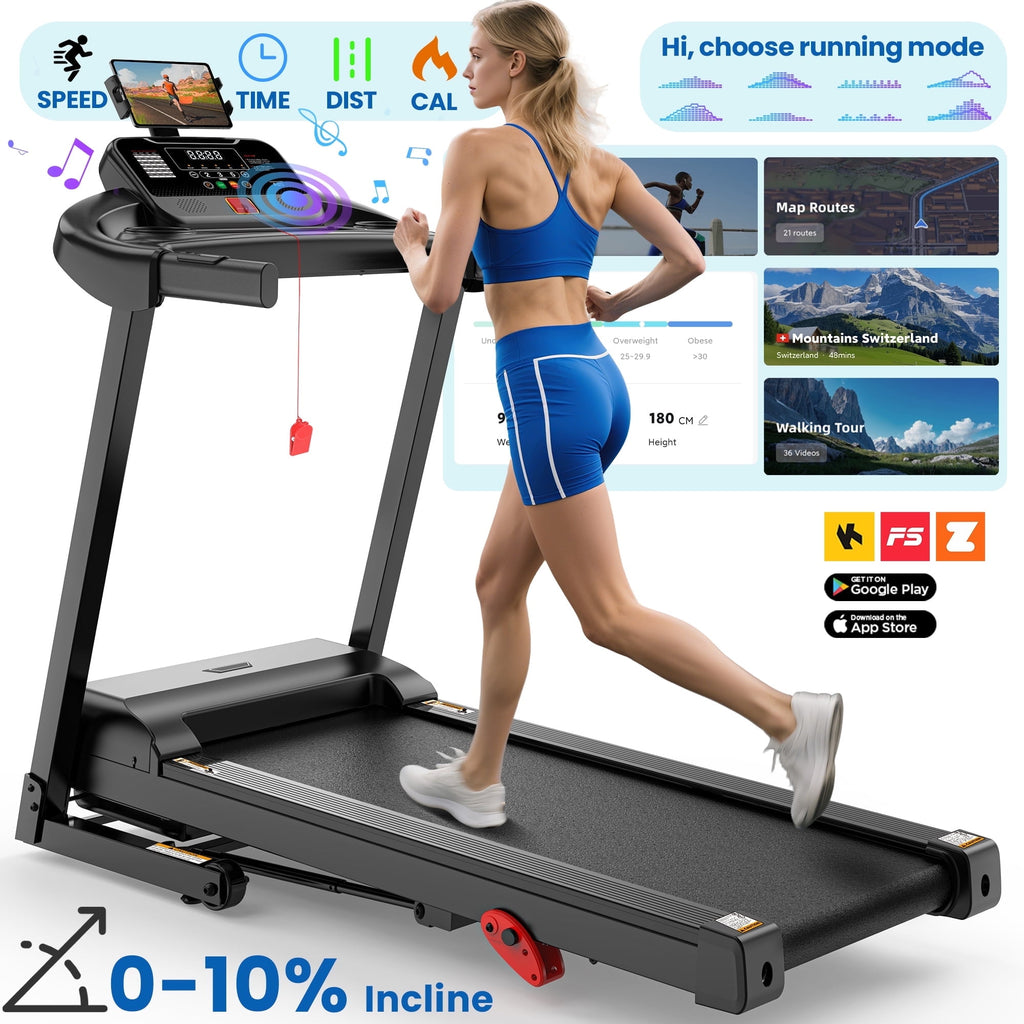 FaayFian Folding Treadmill with Incline – 300 lbs Capacity, Compact Electric Running Machine for Home, 3.25HP Quiet Motor, 0.6-7.5 MPH, APP Control, Adjustable iPad Holder