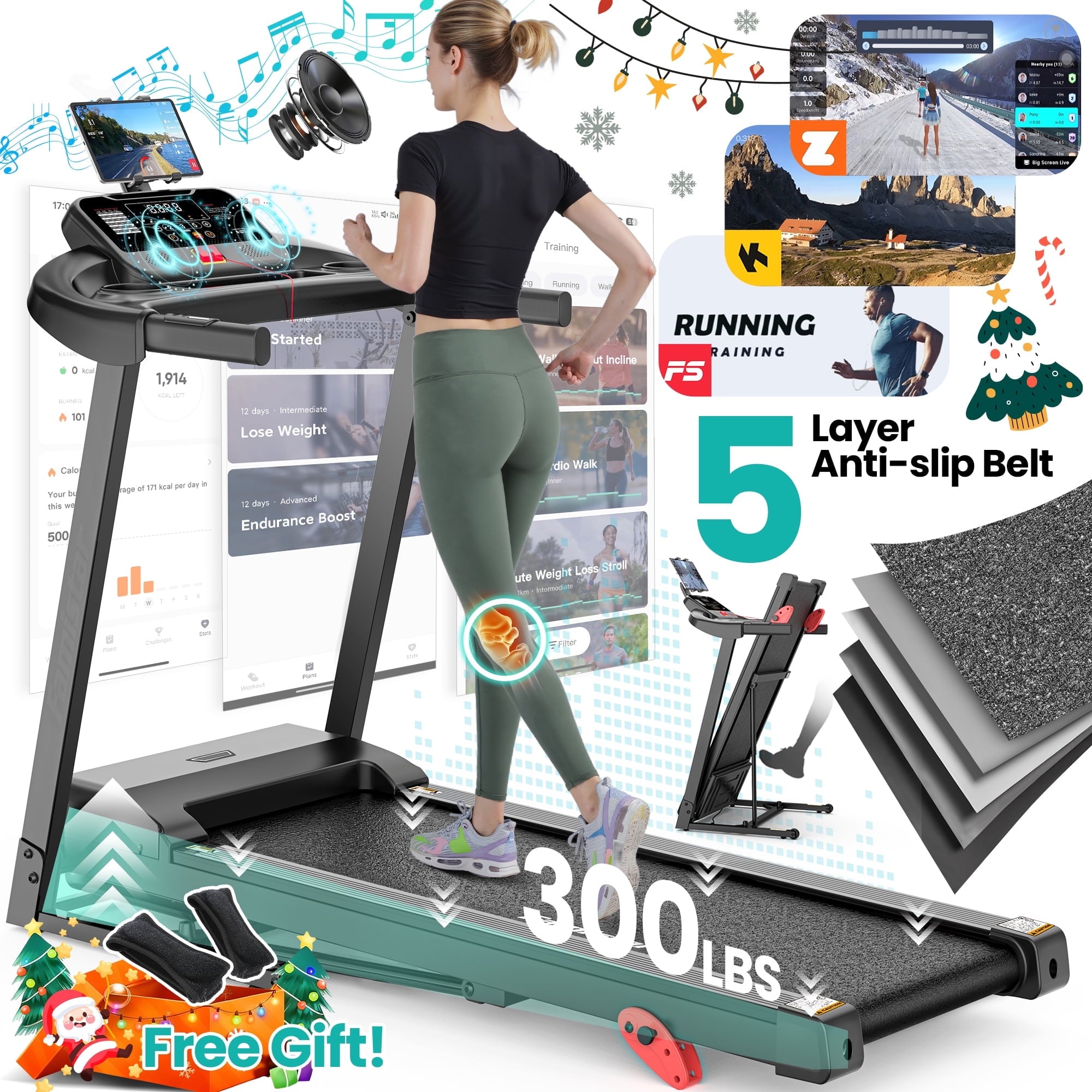 FaayFian 300 lbs Portable Folding Treadmill, 2.75 HP Foldable Compact Treadmill for Home Office, Walking Running Treadmill with LED Display for Exercise, Treadmill with Incline, 71 Programs