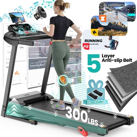 FaayFian 300 lbs Portable Folding Treadmill, 2.75 HP Foldable Compact Treadmill for Home Office, Walking Running Treadmill with LED Display for Exercise, Treadmill with Incline, 64 Programs