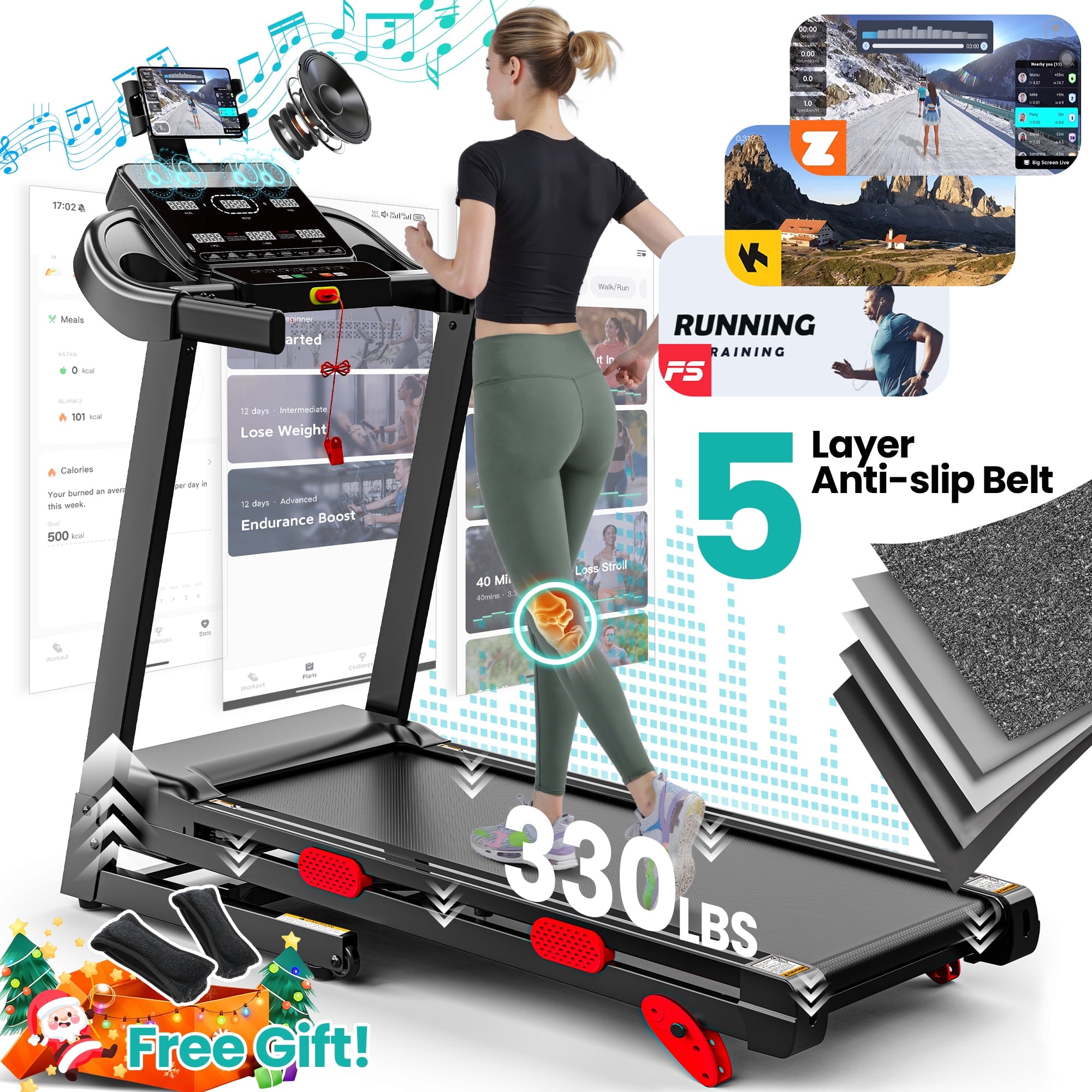 330 lbs Portable Folding Treadmill, 3.75 HP Foldable Compact Treadmill for Home Office, Walking Running Treadmill with LED Display for Exercise, Treadmill with Incline, 105 Programs