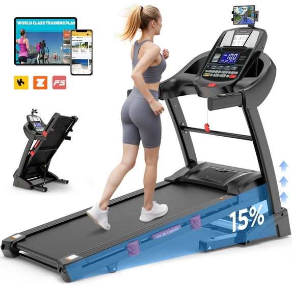 FaayFian 4.5 HP Foldable Treadmill with 15% Auto Incline, Treadmill 300 lb Capacity, Treadmills for Home,10 MPH Speed, Bluetooth APP Integration, 64 Pre-Set Programs & Smart Training Analytics