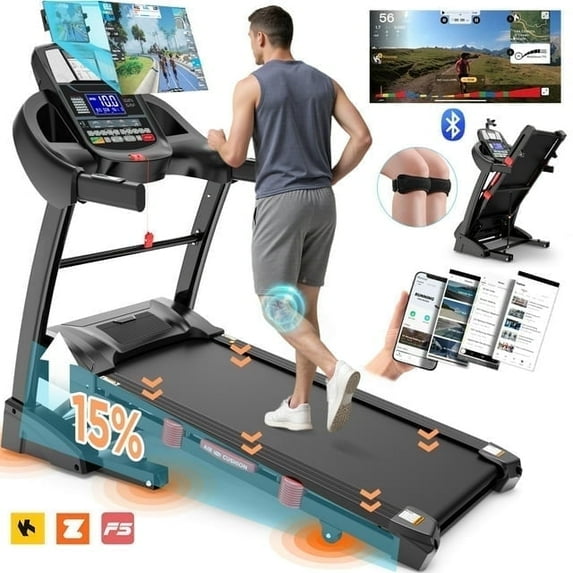 FaayFian 4.5HP Folding Treadmill with 15% Auto Incline, Treadmills for Home, Portable Treadmill 300 LBS, Powerful Motor, Shock-Absorbing Deck, 64 Preset Programs, 10 MPH, Space-Saving Design