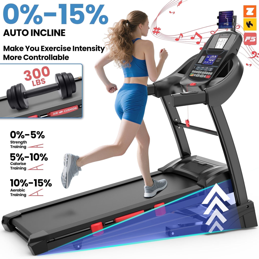 FaayFian FaayFian 5.0HP Folding Treadmill for Home with 15% Auto Incline, 10MPH Speed, 300 LB Capacity, Bluetooth Speakers, App Control, 71 Programs, Portable Running Machine w/ Knee Protection Gift