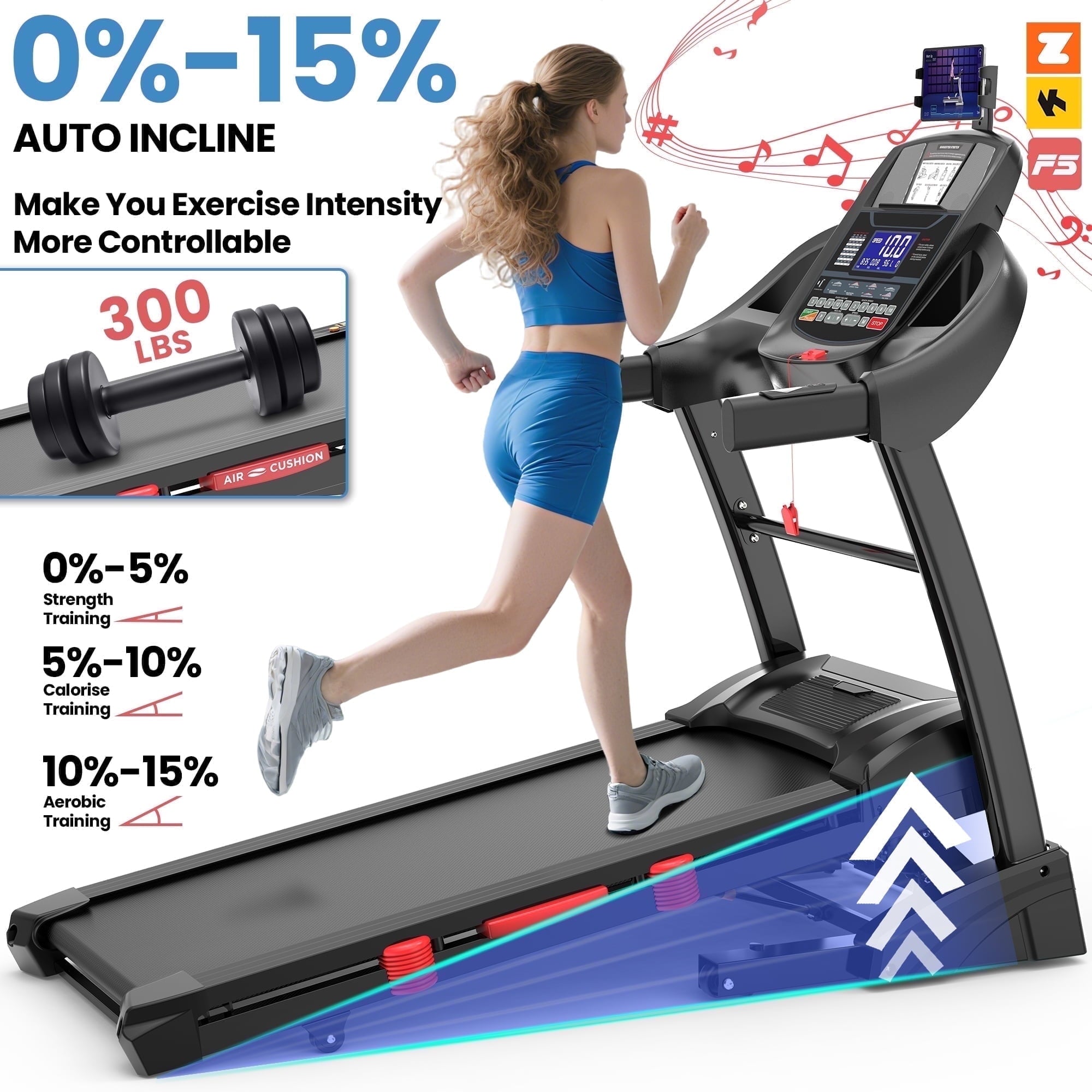 FaayFian 5.0HP Folding Treadmill for Home with 15% Auto Incline, 10MPH Speed, 300 LB Capacity, Bluetooth Speakers, App Control, 71 Programs, Portable Running Machine w/ Knee Protection Gift