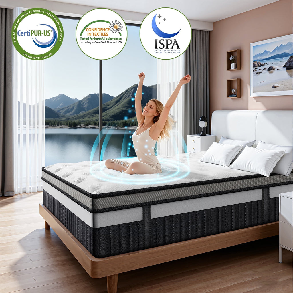 FaayFian 14 Inch Queen Size Hybrid Mattress – Medium Firm Cooling Memory Foam & Pocket Spring Bed in a Box, Breathable Fabric, Motion Isolation, CertiPUR-US Certified