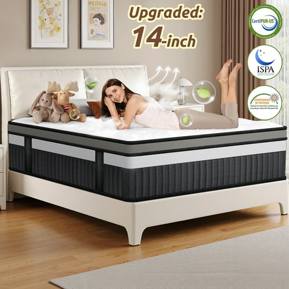 FaayFian 14 Inch Queen Size Hybrid Mattress – Medium Firm Cooling Memory Foam & Pocket Spring Bed in a Box, Breathable Fabric, Motion Isolation, CertiPUR-US Certified