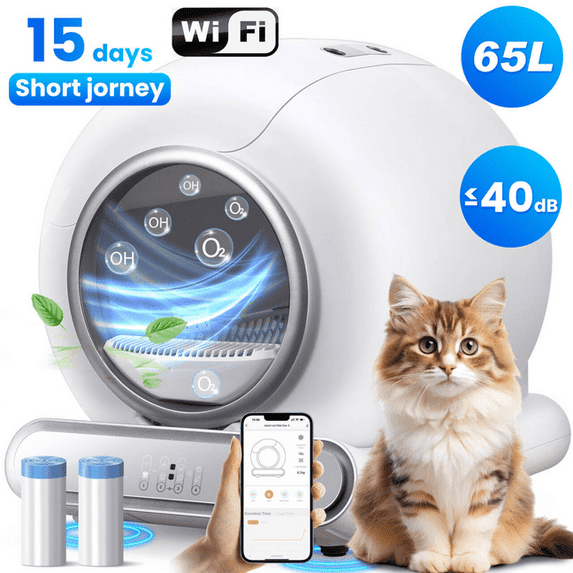 FaayFian Smart Self-Cleaning Cat Litter Box, Automatic Odor Control, APP Remote Monitoring, Extra Large 65L Litter Box for Multiple Cats, Low Entry, Whisper-Quiet, Safe for Senior Cats & Large Cats