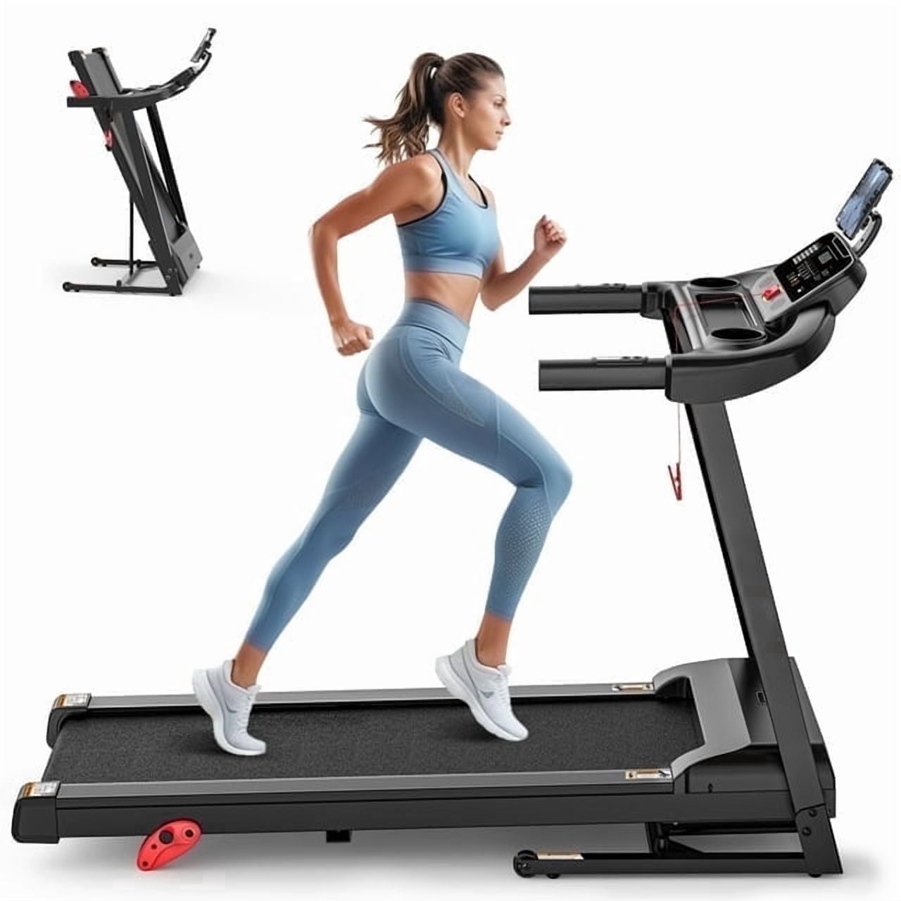 FaayFian Treadmill for Home, 300lbs Capacity with Upgrated Wide Running Belt, Smart APP Control, 3-Level Incline, 0.6-7.5MPH with 64+3+3+1 Preset Programs, Adjustble Tablet Holder