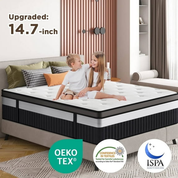 ODYAAZ 14" King Size Mattress Medium Firm Memory Foam Hybrid Mattress with Pressure Relief