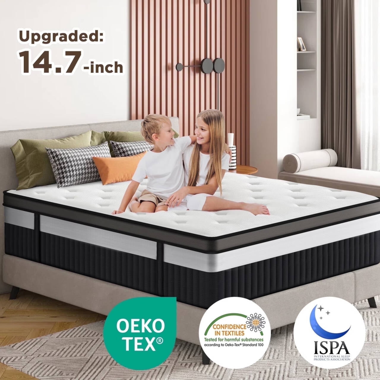 MAJUNES 14" King Size Mattress Medium Firm Memory Foam Hybrid Mattress with Pressure Relief