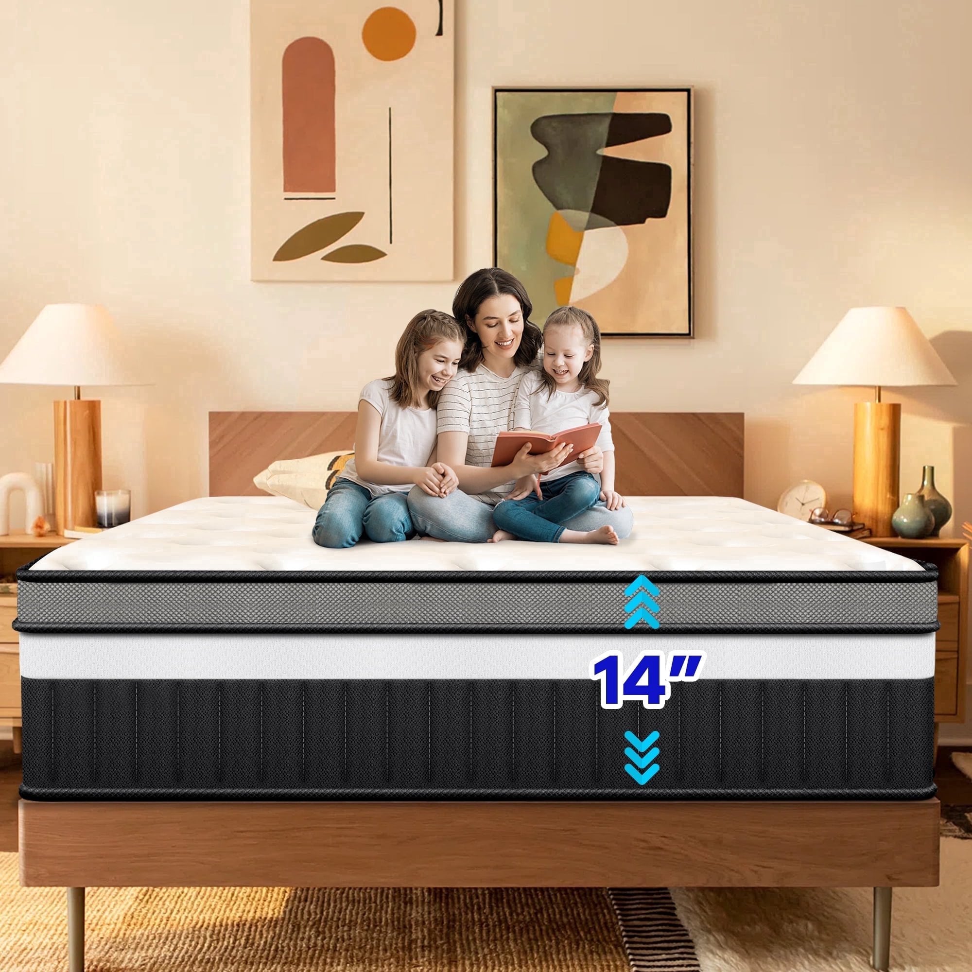 FaayFian Queen Size Memory Foam Mattress, 14" Innerspring Hybrid Mattress, Multiple Size
