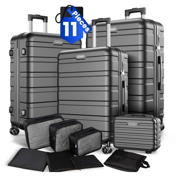 ODYAAZ Luggage Sets 4 Piece (14/20/24/28)" Lightweight Hardside Spinner Checked Luggage Navy Blue