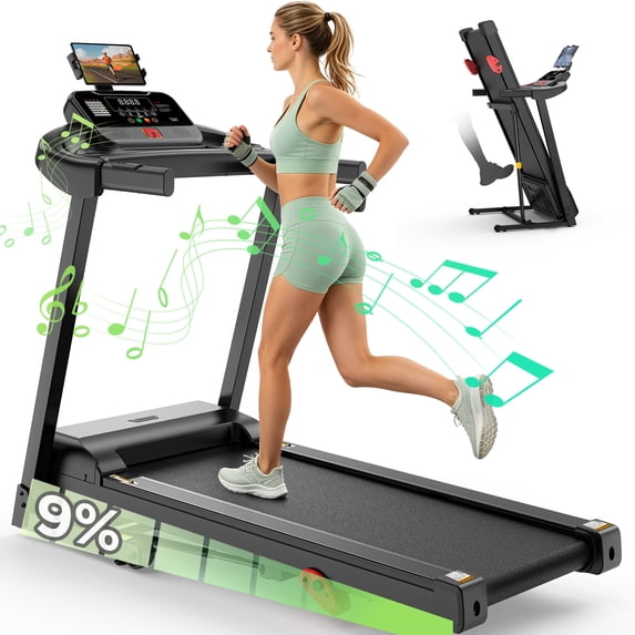 AQUGOKS Foldable 340LBS Capacity Treadmill for Home with Incline - 3.75HP Quiet Brushless Motor Walking Running Treadmill, APP Smart Control,64+6+1Programd,Wider Cushion Belt, 4-in-1 Portable Treadmills