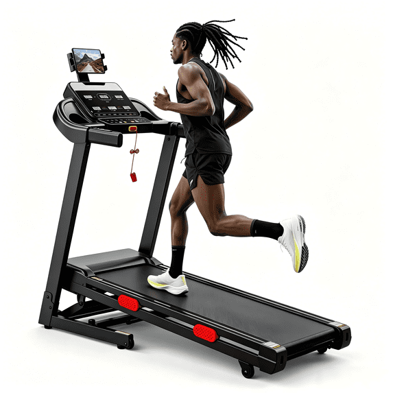 FaayFian Foldable Electric Treadmill, 4.0HP Motor 0.6-9MPH with 0-15% Auto Incline, 300 LBS Capacity Compact Running Machine with Bluetooth & 105 Preset Programs for Home Apartment Workout