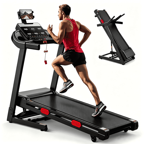 Qvamodo Foldable Incline Treadmill for Home, 15% Auto Incline, 3.8HP Quiet Motor, 9 MPH Running Machine with Bluetooth Speaker & LED Display