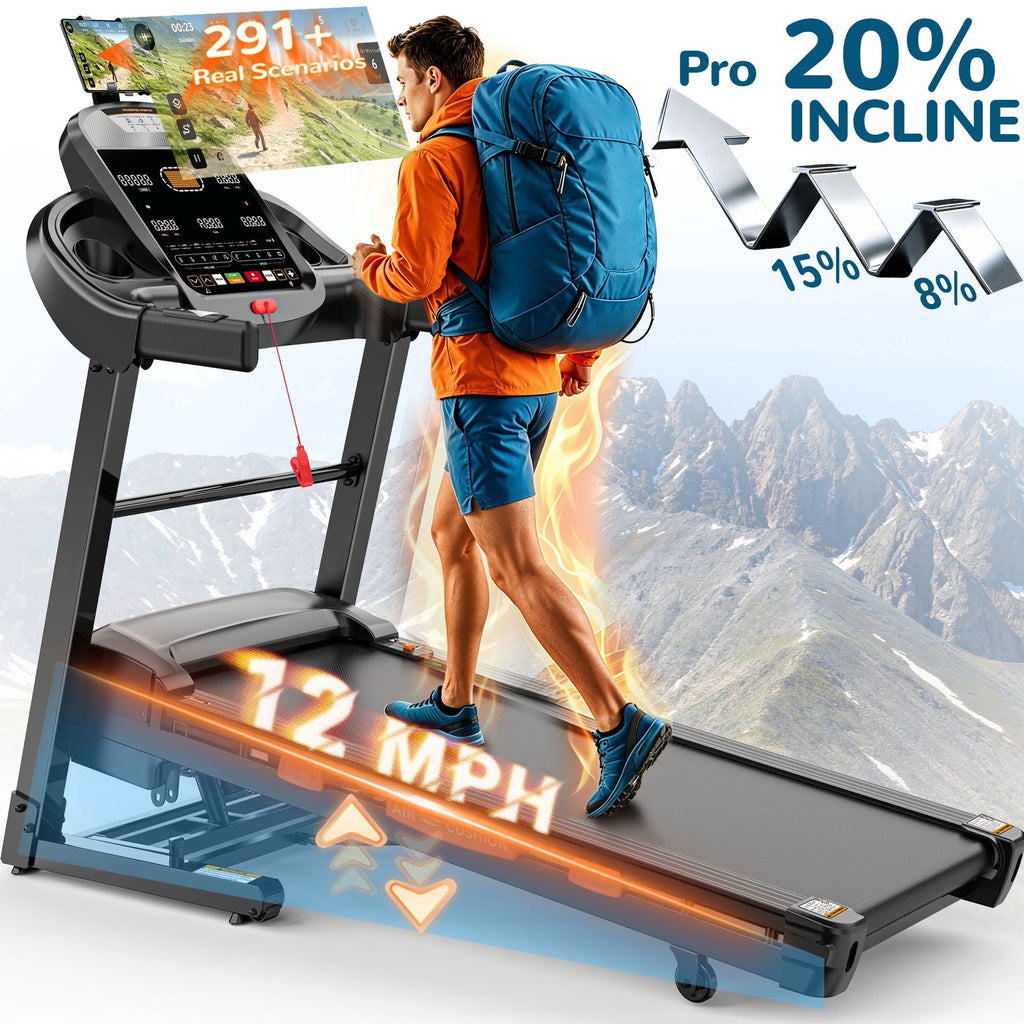 FaayFian 2026 Upgraded 20-Level Auto Incline Treadmill, 12 MPH High Speed 400 LB Capacity Home Treadmill, Bluetooth APP Control, Extra Wide Running Belt, Folding Design Easy Assembly
