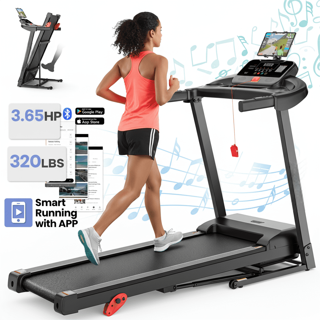 AQUGOKS Foldable Treadmill with 8% Incline, 320LBS Portable Walking Jogging Treadmill with LCD Dispaly for Home and Office, 2.65 HP Quiet Running Machine Treadmill with 71 Programs, intellegent APP Control