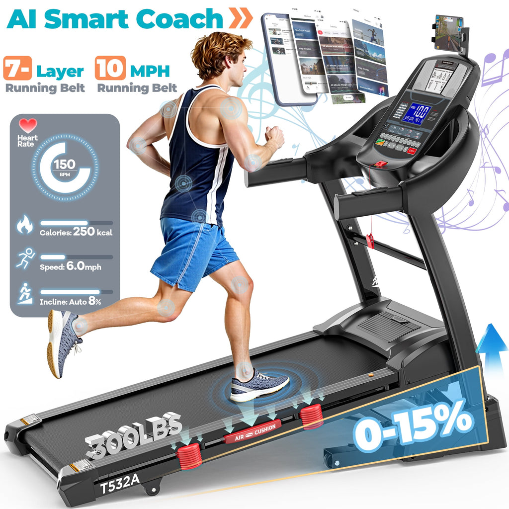 FaayFian Foldable Treadmill with 15% Auto Incline, 300LB Capacity, Smart App Control, Shock Absorption Belt, Heart Rate Monitor, Home Gym Running Machine